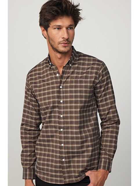 TUDORS Erkek Regular Fit Klasik Kesim Düğmeli Yaka Küçük Kareli Pamuklu Gömlek - S000060606-23173