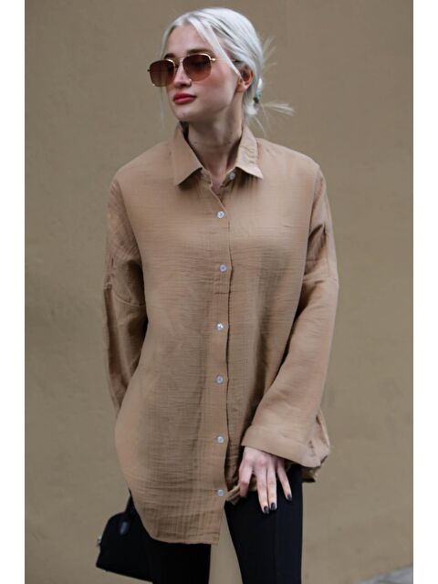 Madmext Camel Muslin Kumaş Basic Kadın Gömlek Mg1660