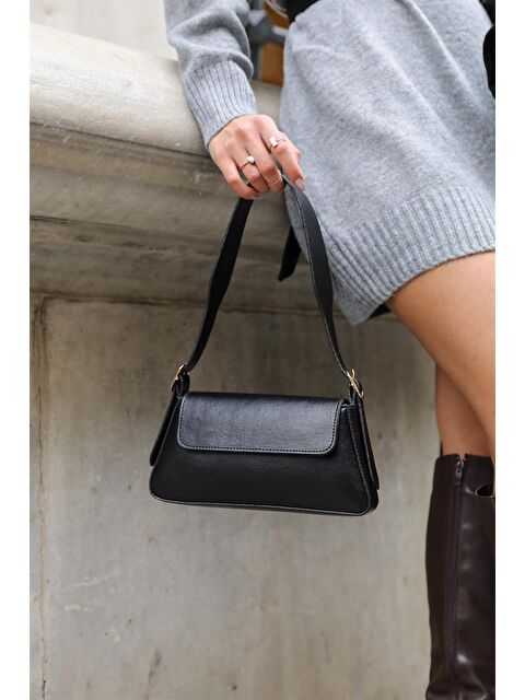 MADAMRA Alba Sade Tasarım Kapaklı Kadın Kol Çantası - Siyah - S000026991-19351