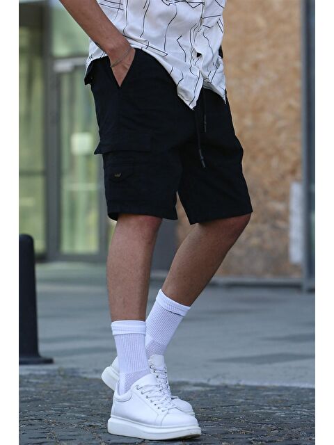 Madmext Siyah Kargo Cep Erkek Kapri Şort 5737 - S000016992-19351