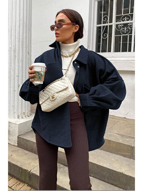 Madmext Lacivert Oversize Gömlek Ceket Mg1281 - S000030141-21164
