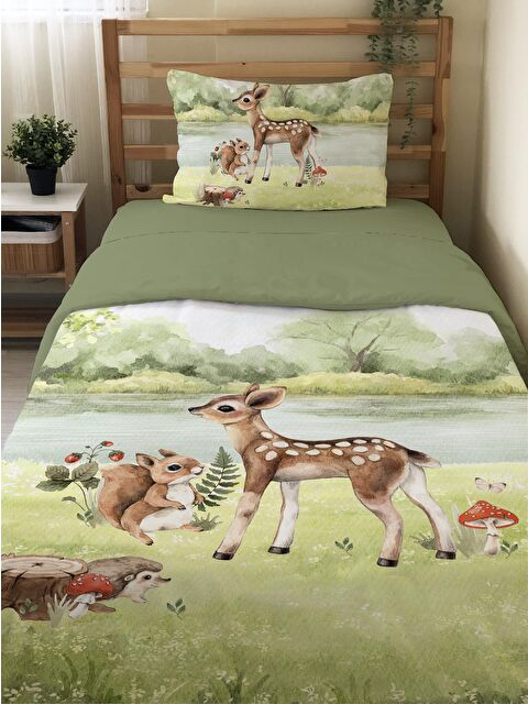 Evmila Minik Ceylan Desenli Çarşafsız 2'li Takım Baskılı Tek Kişilik Nevresim Takımı 160x220 cm - S000151060-23173