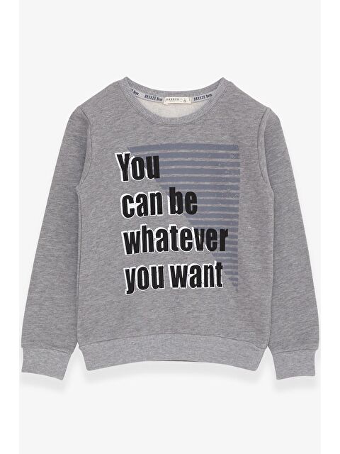 Breeze Erkek Çocuk Sweatshirt Yazı Baskılı Koyu Gri Melanj (8-14 Yaş) - S000022770-29351