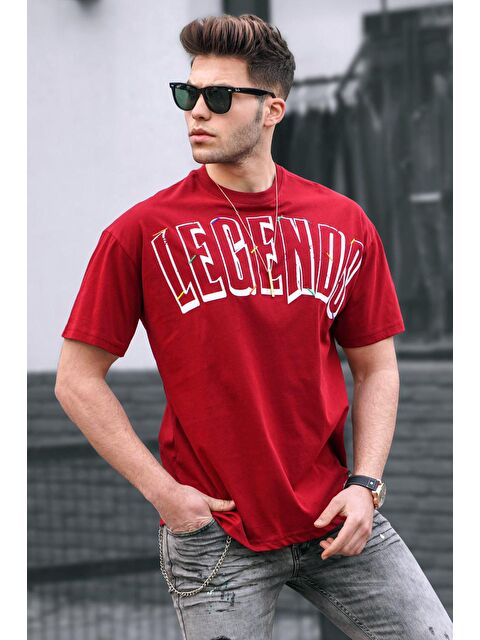 Madmext Madmext Baskılı Bordo Oversize %100 Pamuk Tişört 5393 - S000016128-19951