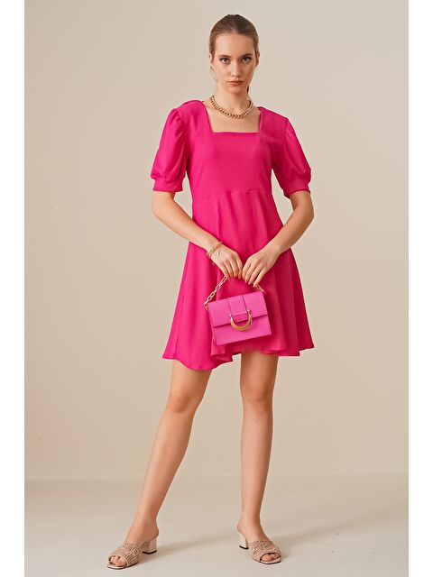 Bigdart 2339 Kare Yaka Örme Elbise - Fuşya - S000089510-18686