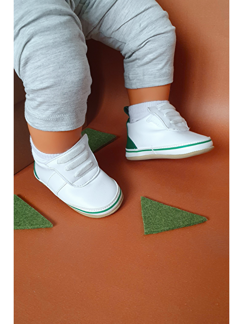 First Step Beyaz Cırt Cırtlı Yeşil Detay Bebek Patik -G-2359 - S000070728-18194