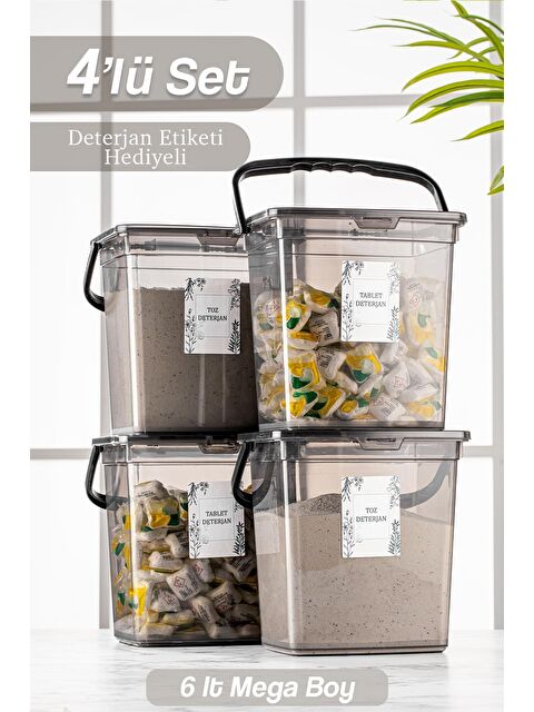 Meleni Home 4'lü Set Etiketli Kapaklı Deterjan Saklama Kabı - Taşınabilir Tablet Deterjan Saklama Kutusu Platin - S000033083-29666