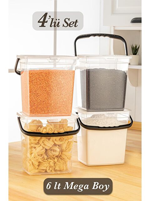 Meleni Home 4'lü Un ve Bakliyat Kabı 6 Litre - Şeffaf Saklama Kabı - S000033065-29666