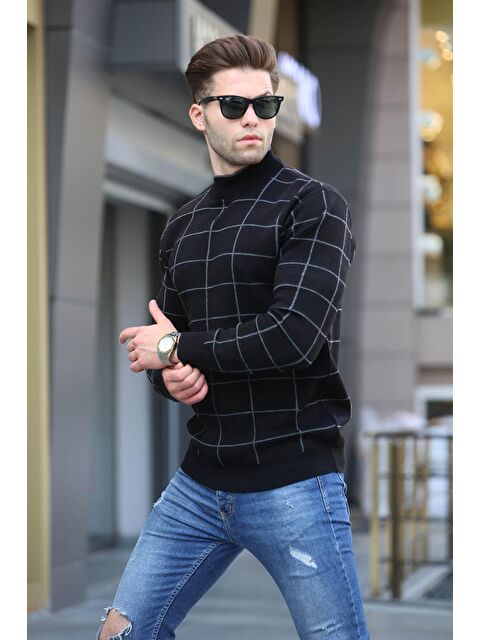 Madmext Siyah Ekose Desenli Triko Kazak 5796 - S000031486-19351