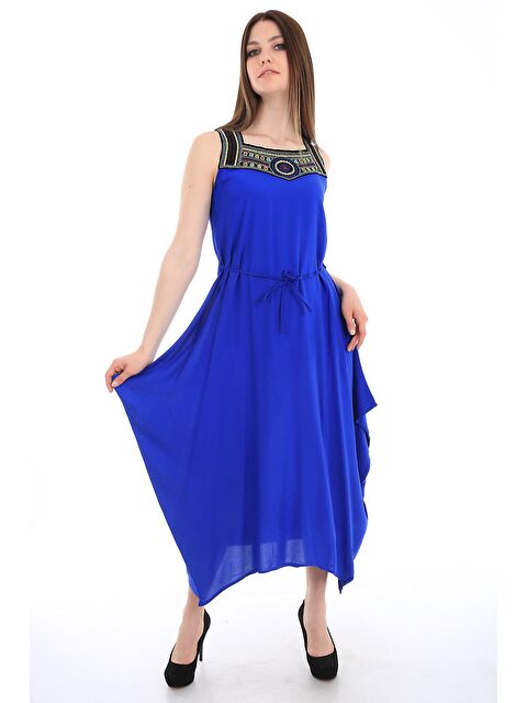 Bigdart 1512 Önü Nakışlı Elbise - Saks - S000089522-23710