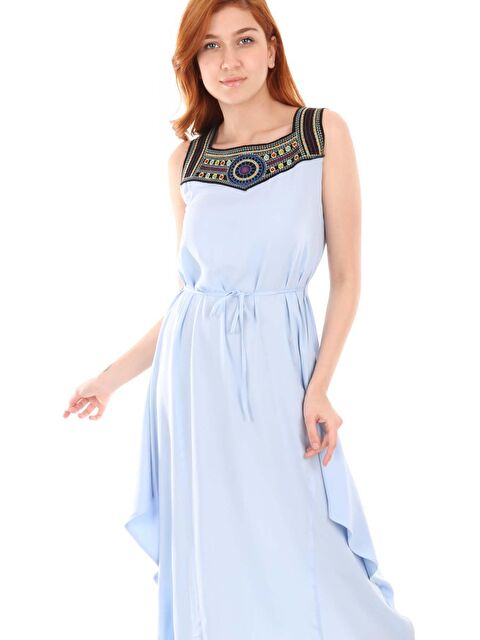 Bigdart 1512 Önü Nakışlı Elbise - Mavi - S000089522-17234