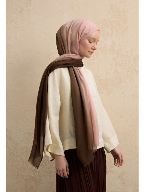Fresh Scarfs Modal Degrade Şal Kahve-Pudra