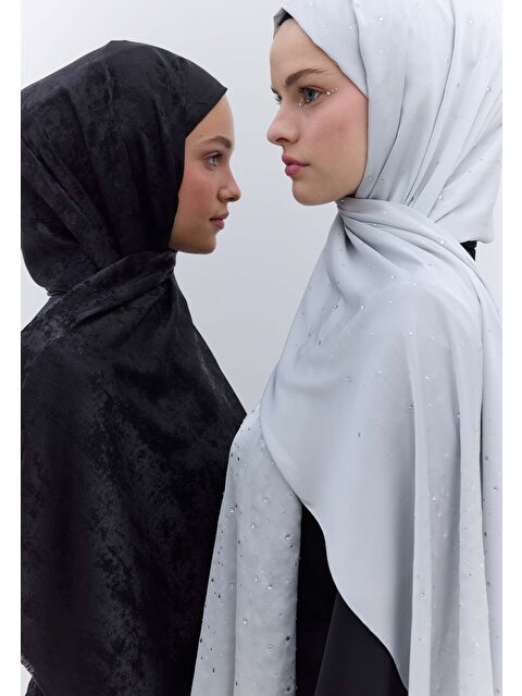 Fresh Scarfs Strass Taşlı İpeksi Şal Gümüş
