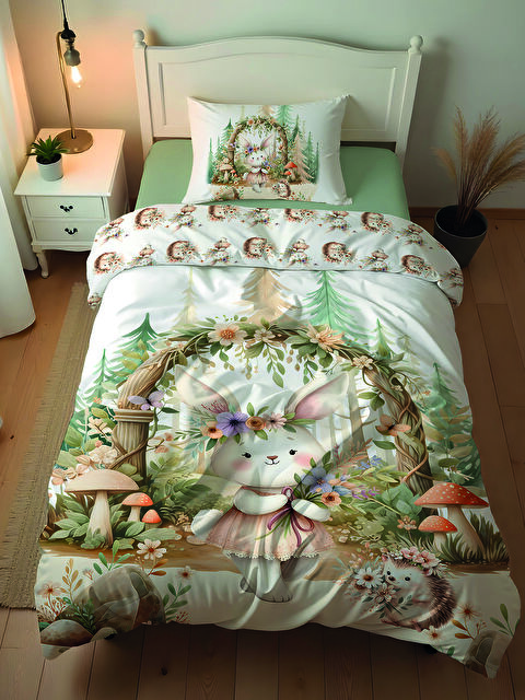 Evmila Sevimli Tavşan Desenli Çarşafsız Tek Kişilik Nevresim Takımı 160x220 cm - S000164203-23173