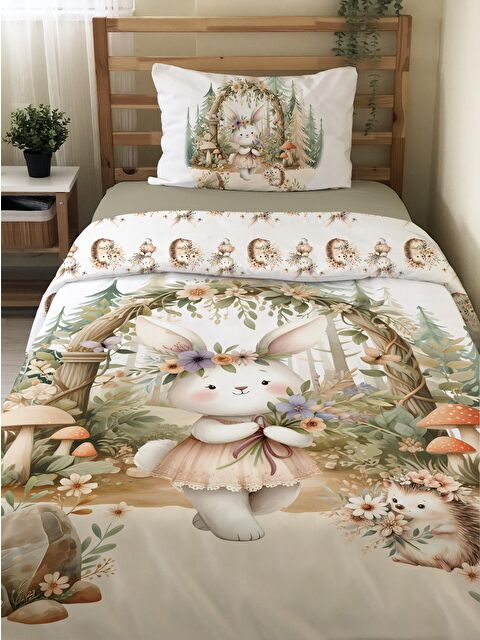 Evmila Sevimli Tavşan Desenli Çarşafsız Tek Kişilik Nevresim Takımı 160x220 cm - S000164203-23173