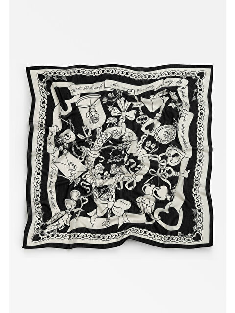 Fresh Scarfs Black Eternal Love Desen Floş Viskon Eşarp