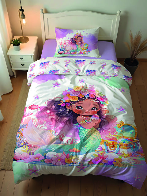 Evmila Denizkızı Desenli Çarşafsız 2'li Takım Baskılı Tek Kişilik Nevresim Takımı 160x220 cm - S000164151-23173