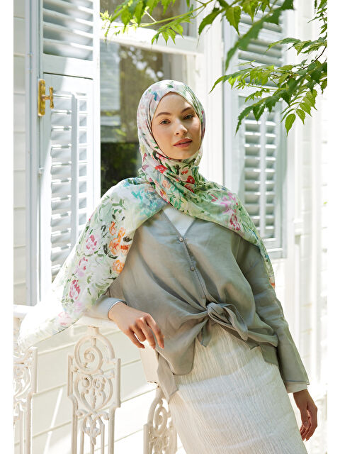 Fresh Scarfs Margarit Desen Rami Şal Soft Yeşil