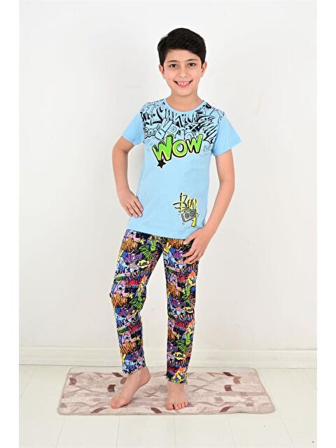 Vitmo Erkek Çocuk Kısa Kollu Pijama Takımı Wow Model Mavi - S000388423-17234