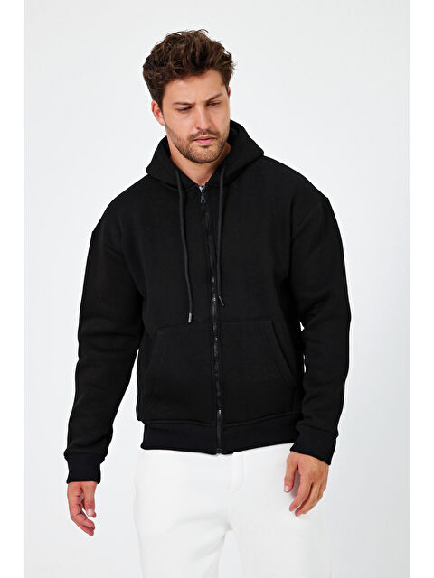 Tarz Cool Erkek Standart Fit Normal Kesim Içi Polarlı 3 Iplik Kapüşonlu Fermuarlı Sweatshirt Ceket - S000289329-19351