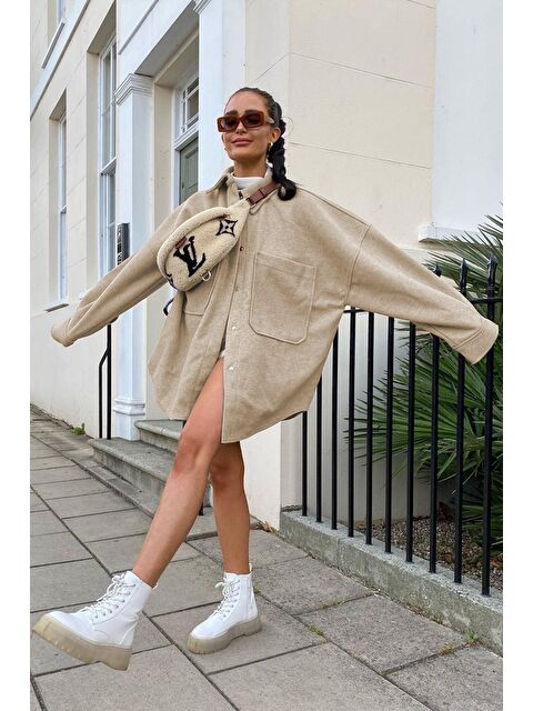 Madmext Bej Over Size Gömlek Ceket Mg1281 - S000030141-19928