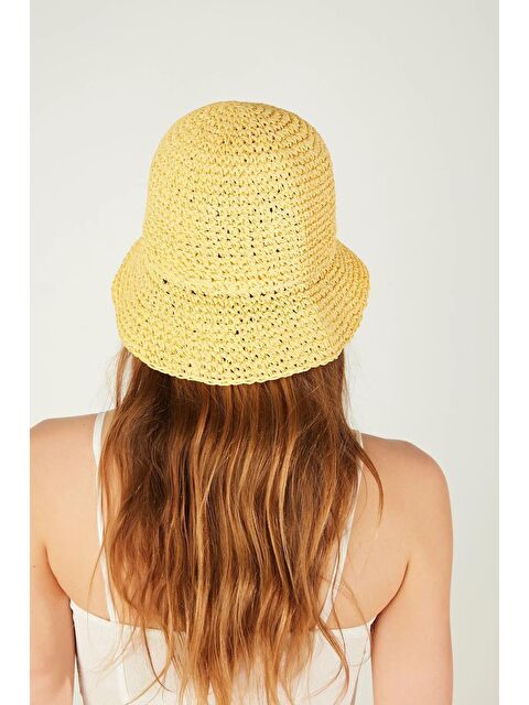 Luminos Butik Sarı İthal El Örgüsü Hasır Şapka HSR2083