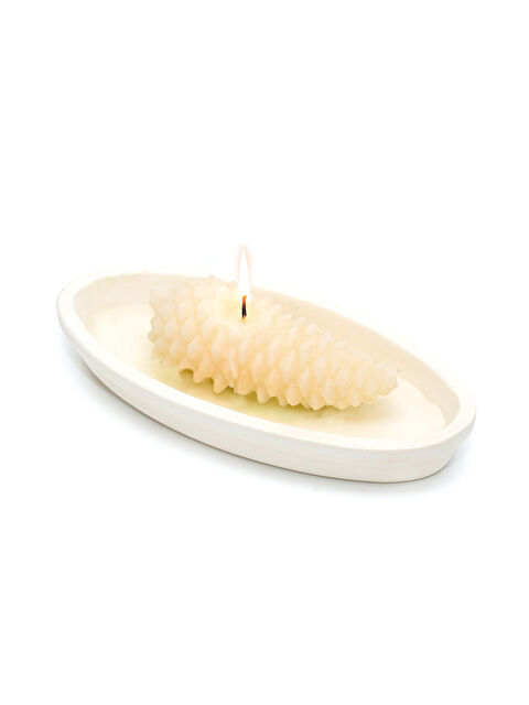 Missi Dekoratif Ekru Çanak İçi Spice Orange Kokulu Simli Kozalak Mum - S000072318-19965