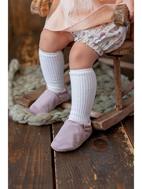 First Step Pamuk Astarlı Kadife Kaydırmaz Taban Patik-GÜL KURUSU-F-847 - S000064613-20028