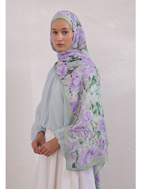 Fresh Scarfs Pure Flora Desen Rami Şal Mint Yeşili