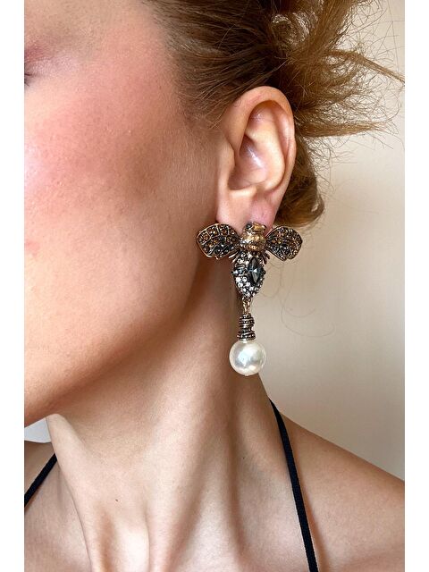 New Obsessions Parlak Taşlı Antik Kaplamalı Arı Küpe - S000336601-20076