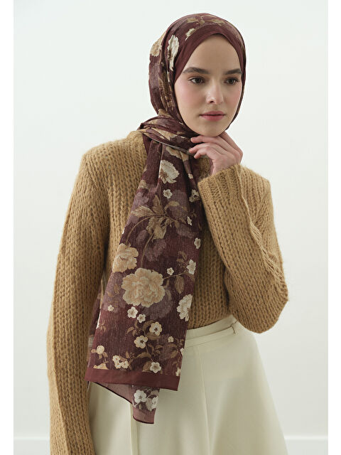 Fresh Scarfs Bordo Reverıe Desenli Pamuk Viskon Şal