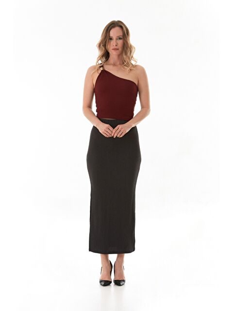 Fullamoda Beli Lastikli Yırtmaçlı Bürümcük Kumaş Etek - S000380758-29666