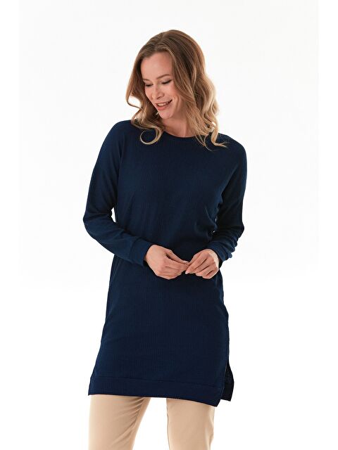 Fullamoda Bürümcük Kumaş Yanları Yırtmaçlı Bisiklet Yaka Tunik - S000380803-21164