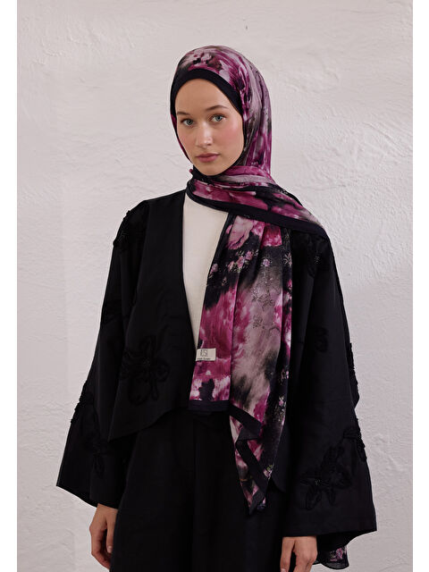 Fresh Scarfs Vıntage Rose Desen Rami Şal Mürdüm