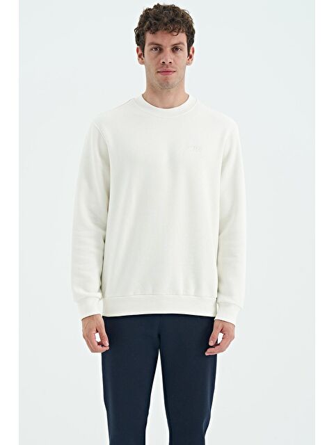 Air Jones Omar Ekru Bisiklet Yaka Şardonlu Basic Erkek Sweatshirt - 88137