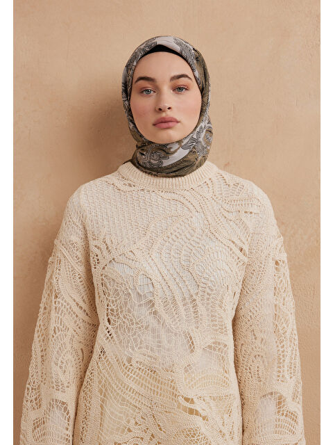 Fresh Scarfs Haki Darıa Desen Pamuk İpek Eşarp