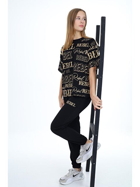 angelos Kız Çocuk Yazı Baskılı Alt-Üst Takım 8-14 Yaş Lx305 - S000130660-19351