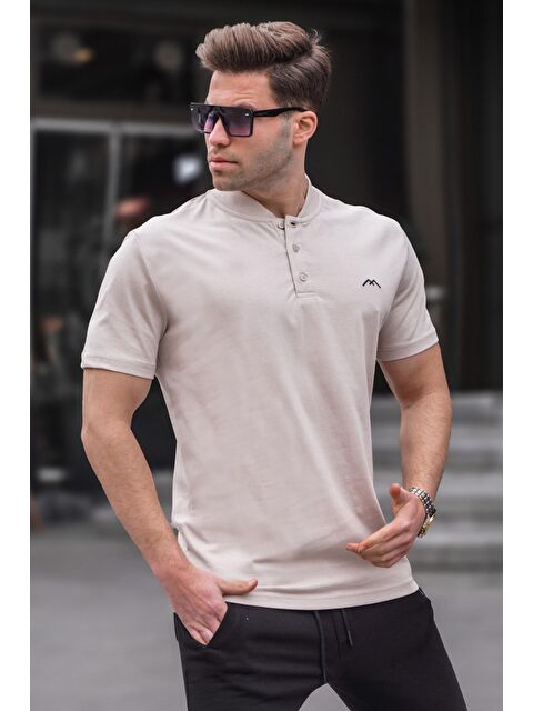 Madmext Taş Rengi Hakim Yaka Erkek %100 Pamuk Tişört 6067 - S000016085-25636