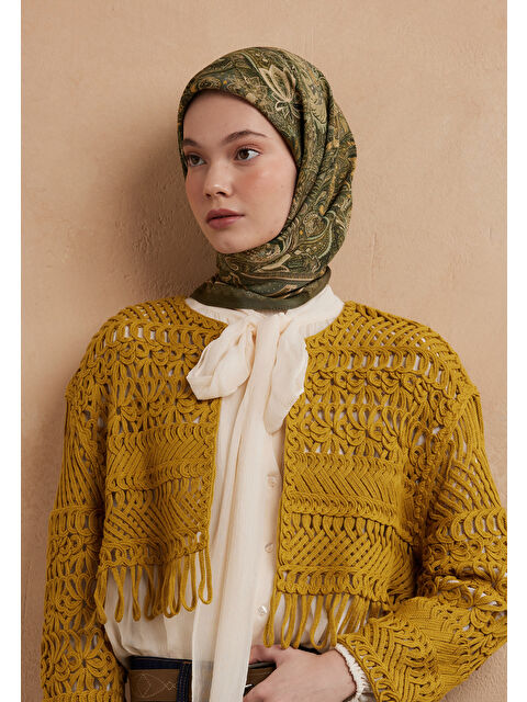 Fresh Scarfs Amora Desen Pamuk İpek Eşarp Haki