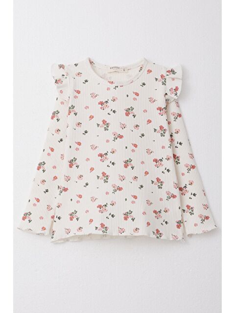 Breeze Kız Çocuk Sweatshırt Çiçekli Omuzu Fırfırlı Beyaz (2-6 Yaş) - S000240642-20063