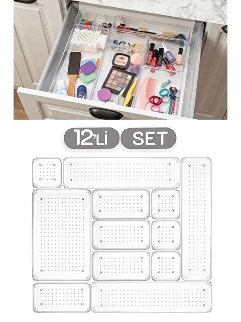Meleni Home 12'li Set Punto Çekmece İçi Düzenleyici, Banyo Makyaj - Takı Düzenleyici - Ofis Masaüstü Organizer - S000032799-26865