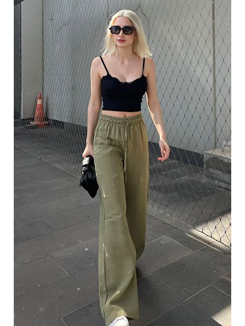 Madmext Yeşil Bol Paça Müslin Kadın Pantolon Mg1980 - S000146794-18194