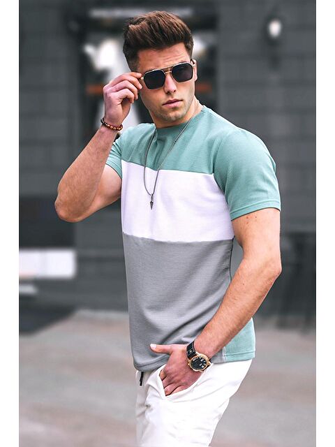 Madmext Erkek Renk Bloklu Mint Yeşili Tİşört - S000015974-17259