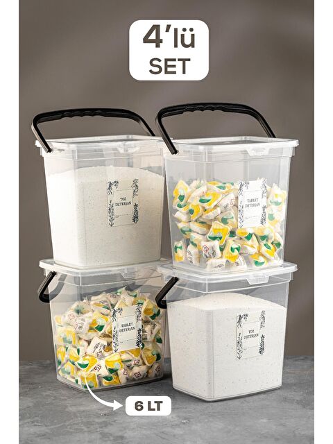 Meleni Home 4'lü Set Etiketli Kapaklı Deterjan Saklama Kabı - S000033082-29666