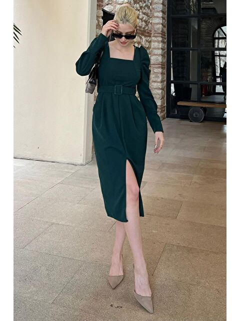 Madmext Yeşil Karpuz Kol Kare Yaka Kalem Elbise Mg2046 - S000161325-18194