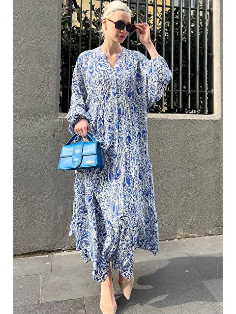 Madmext Saks Askılı Önü Büzgülü Elbise - S000146788-23710