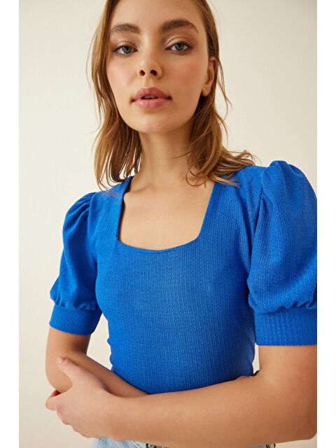 Hazelin Kadın Kobalt Mavi Kare Yaka Örme Bluz HZL22W-BD104091 - S000030733-23710