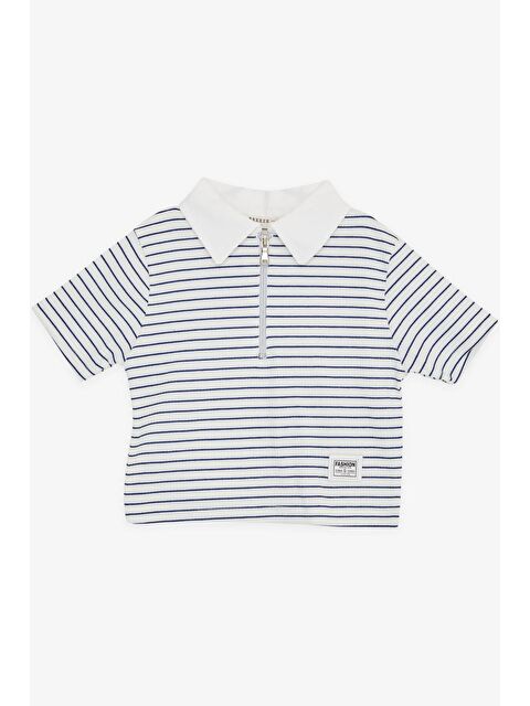 Breeze Kız Çocuk Crop Tişört Fermuarlı Çizgili Beyaz (9-11 Yaş) - S000022237-20063