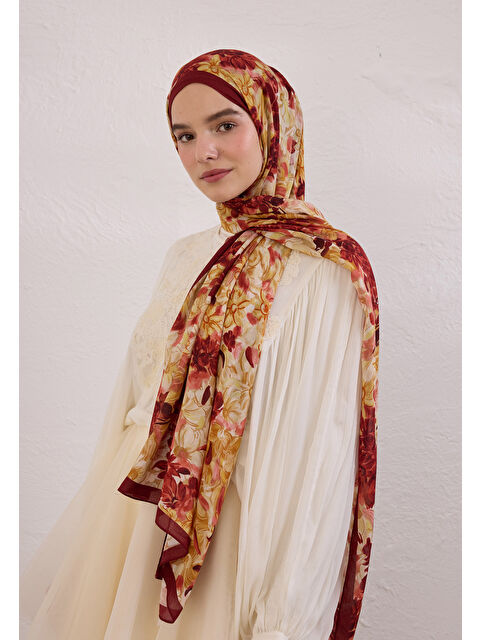 Fresh Scarfs Summer Bloom Desen Rami Şal Bordo