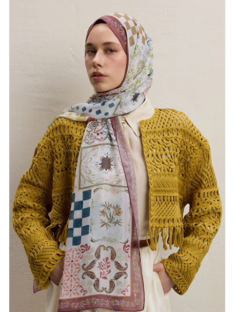 Fresh Scarfs Bella Desen İpek Krep Şal Gülkurusu